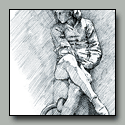 Drawing of marble sculpture of young Columbus